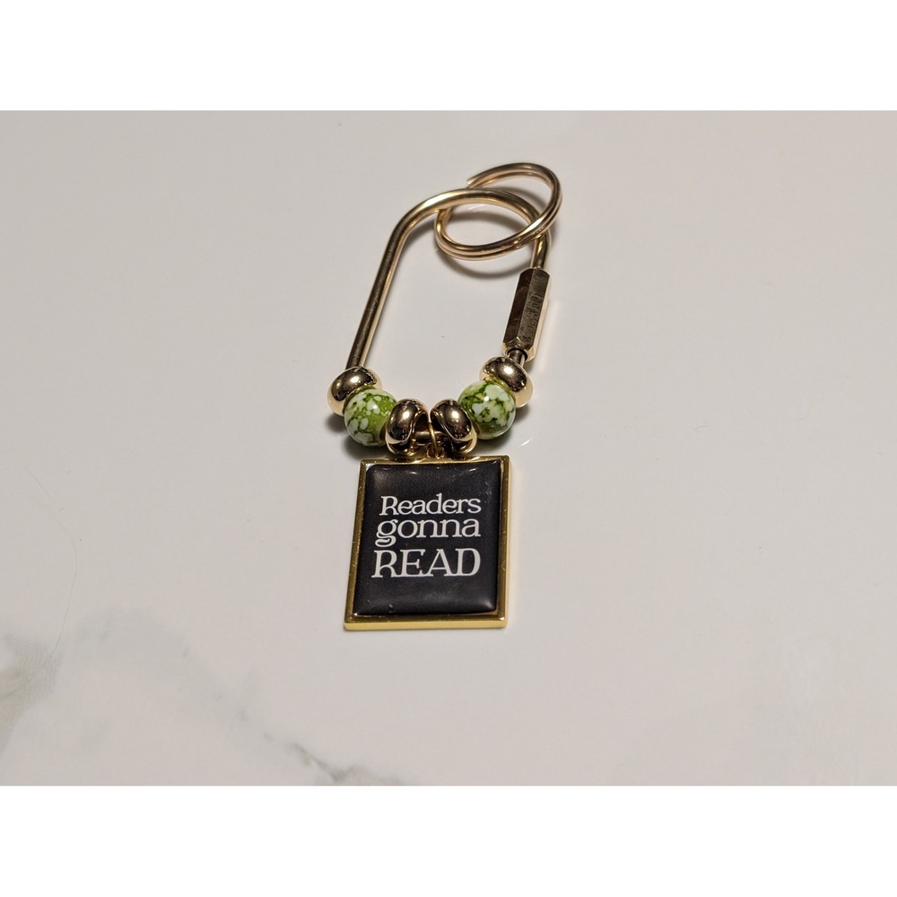 Handmade Readers Gonna Read Purse Charm Keychain Green Gold Tone Book Lover Gift